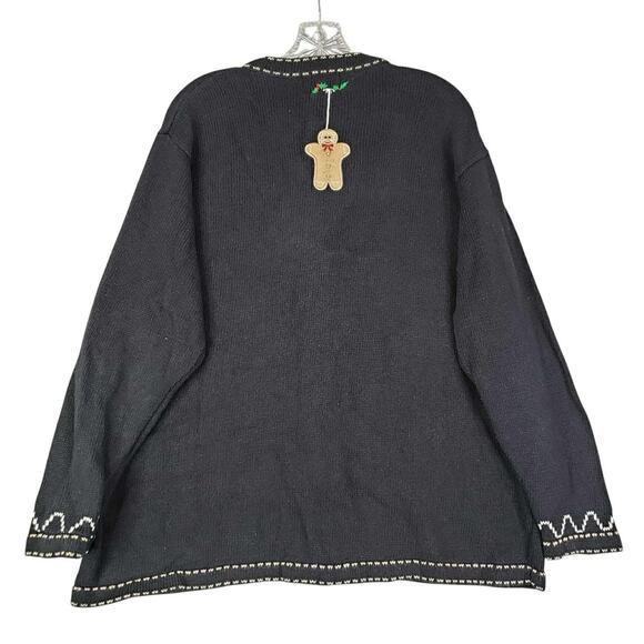 The Quacker Factory Gingerbread Christmas Sweater Cardigan Plus Size 1X Black - Picture 3 of 13